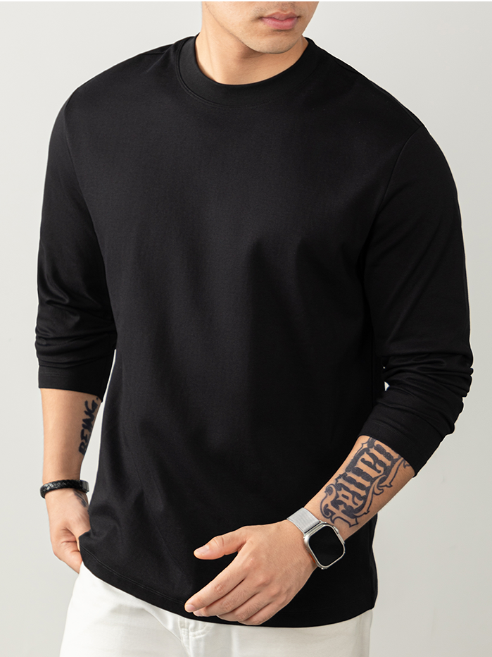 Cloudweave雲感液氨絲光棉長袖T恤男打底衫秋冬純白色親膚高級感