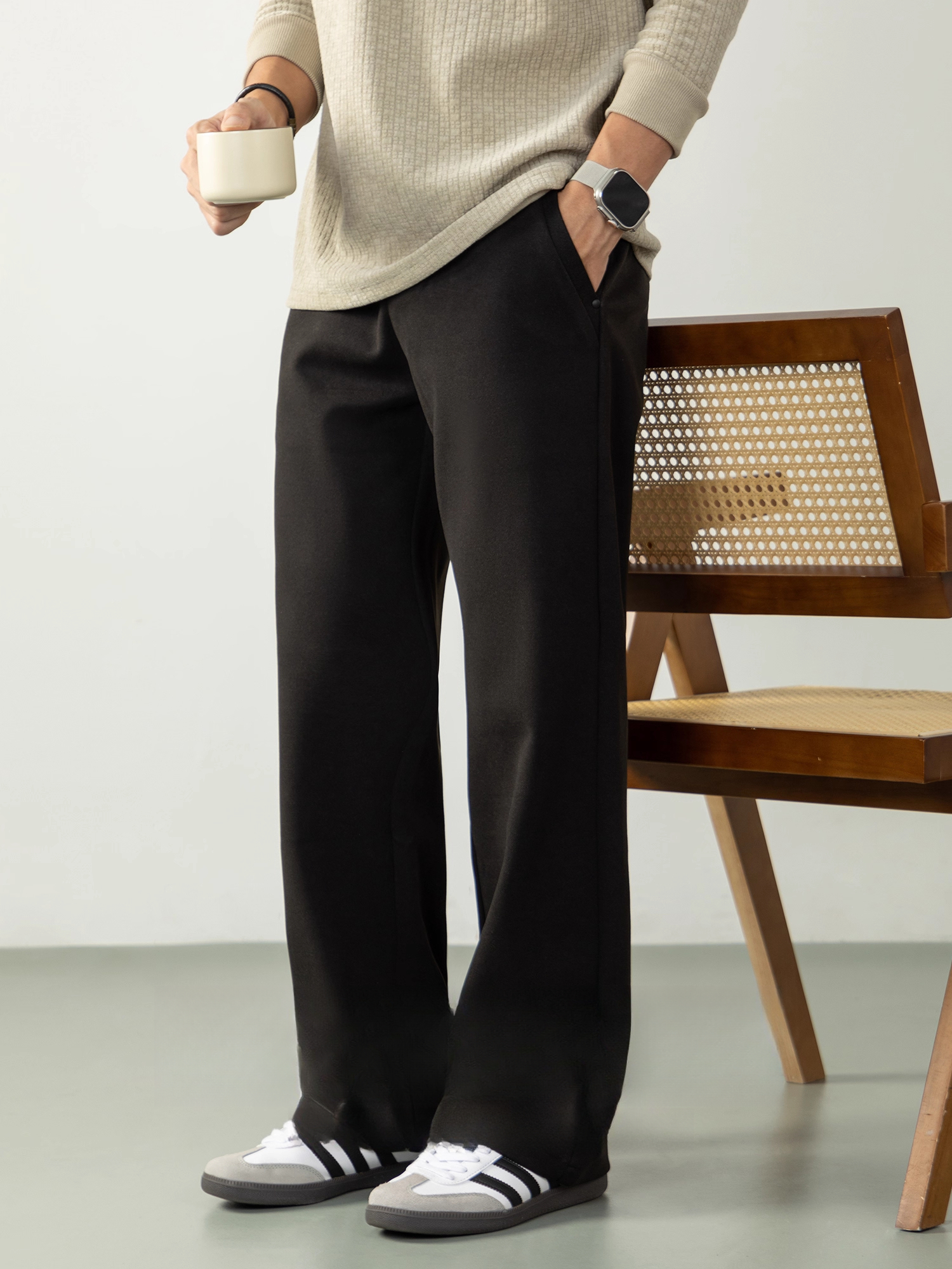 【鬆弛感】420G重磅加厚毛呢休閒褲男士長褲高端商務西褲直筒微闊