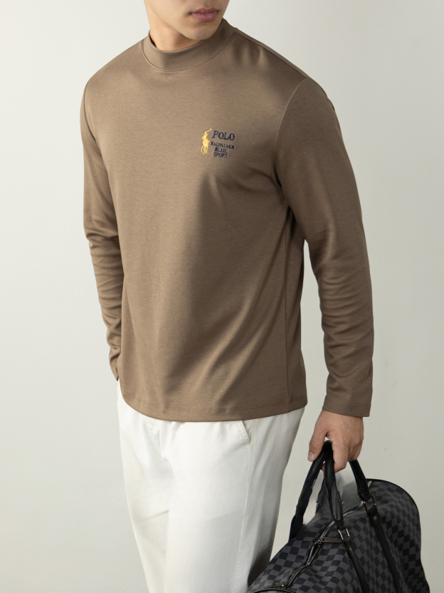 都市奢華 | 260G莫代爾雲感棉長袖T恤男高級刺繡秋冬半高領打底衫