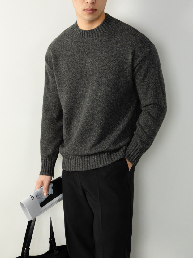 高級感加厚暖柔毛衣男款秋冬純色半高領慵懶風百搭針織衫