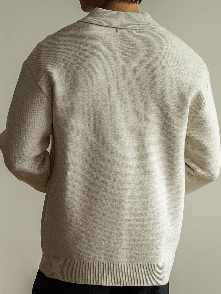 老錢風意式7針米絨翻領半開襟針織衫男士秋冬寬鬆休閒長袖polo衫