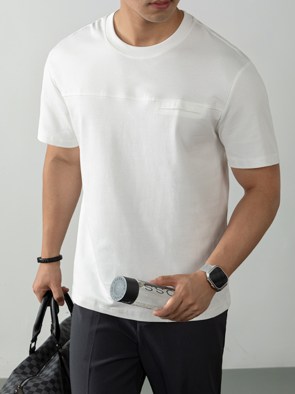 液氨T恤男短袖夏季冰絲涼感寬鬆半袖黑白色高端假口袋時尚設計感