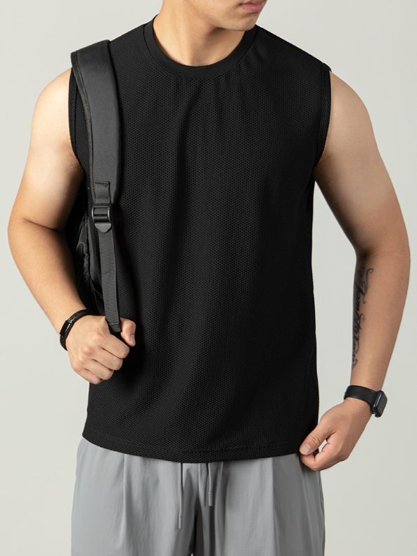 360°透爽錦氨速乾涼感背心男鏤空輕薄無袖T恤夏跑步運動健身修身