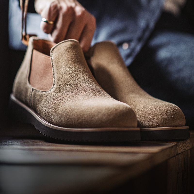 切爾西靴男冬季新款一脚蹬復古工裝靴百搭牛反絨圓頭休閒皮鞋-Retro's Wear