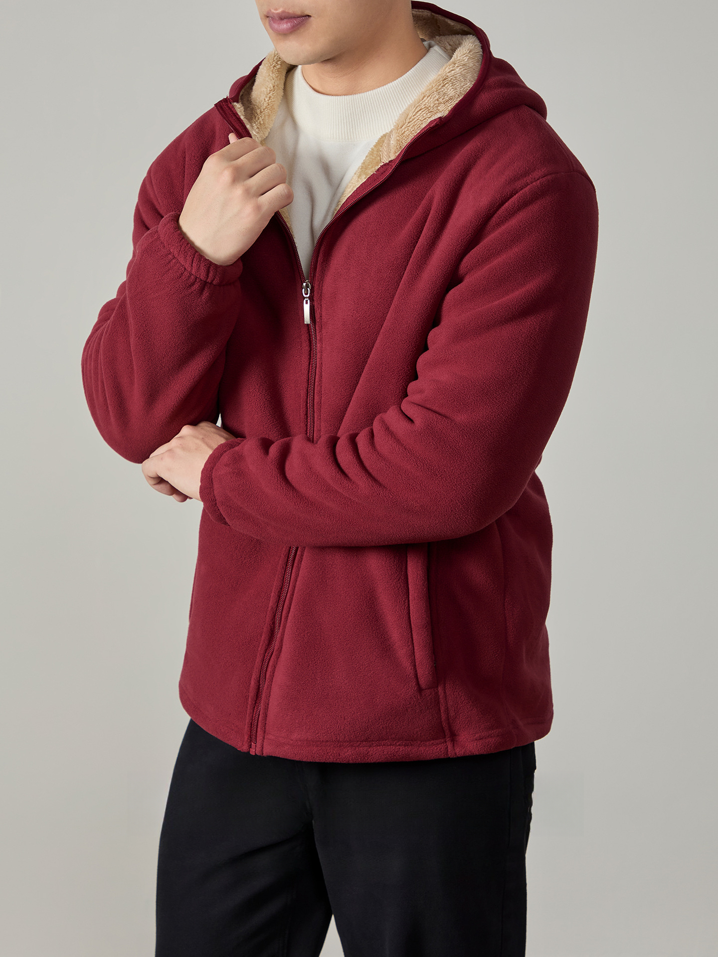 【搖粒絨&羊羔絨】雙面加絨加厚防風外套男士冬季保暖發熱連帽衫