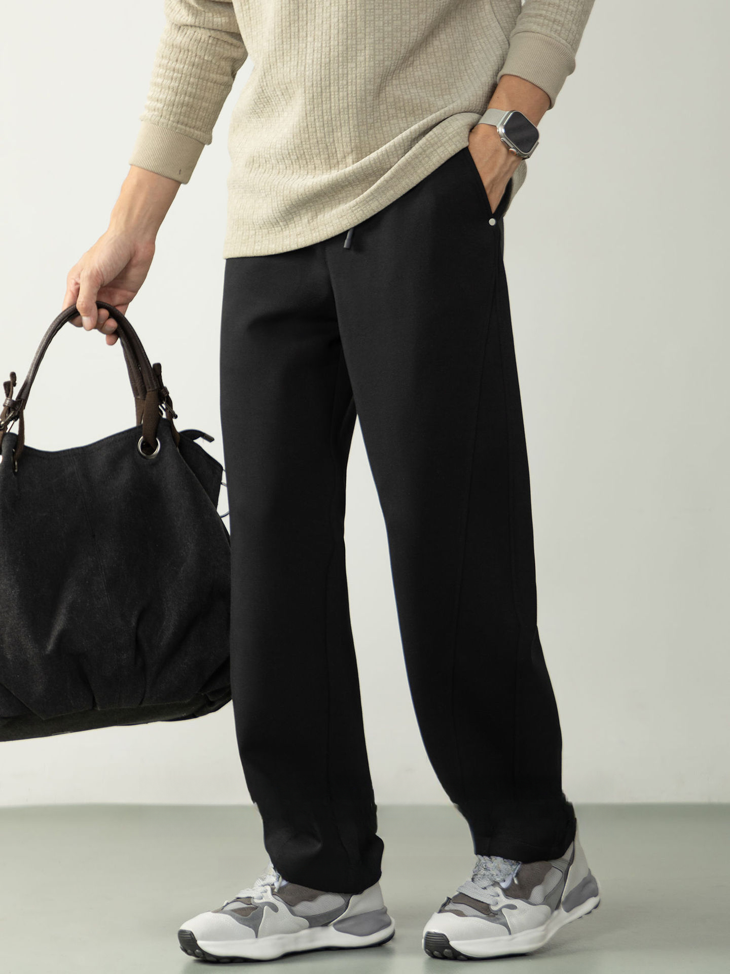 【Q感空氣層】320G重磅厚實針織休閒褲男款秋冬舒適垂感運動褲子