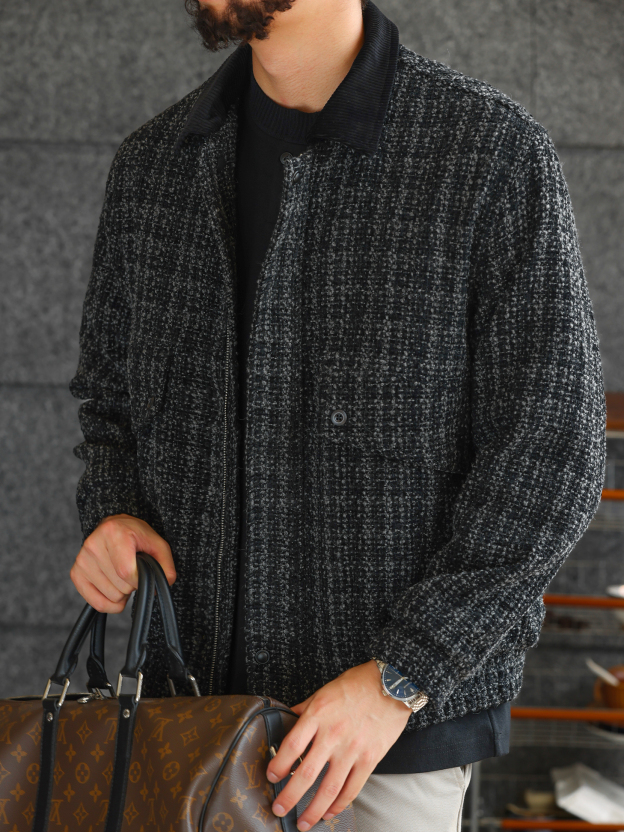 【羊毛工坊】高定花紗面料羊毛質感夾克男士休閒毛呢外套