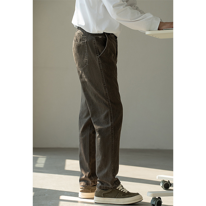 Cleanfit風復古洗水直筒牛仔褲男士2025秋季純色休閒長褲