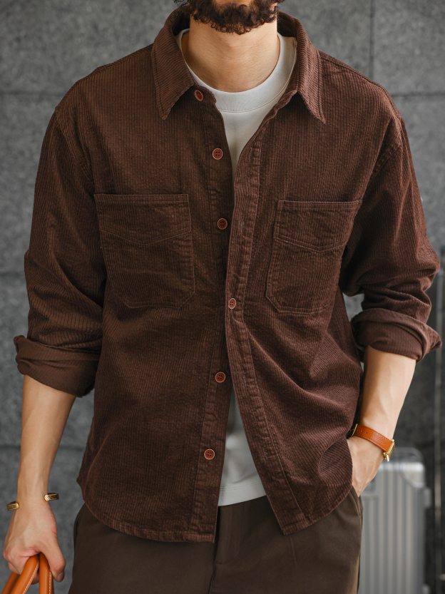 【智性通勤】高定舒適燈芯絨長袖襯衫男士肌理感休閒襯衣