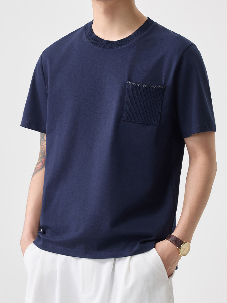 2026春夏新款純色圓領涼感簡約男短袖刺繡日系T恤百搭簡約風套頭