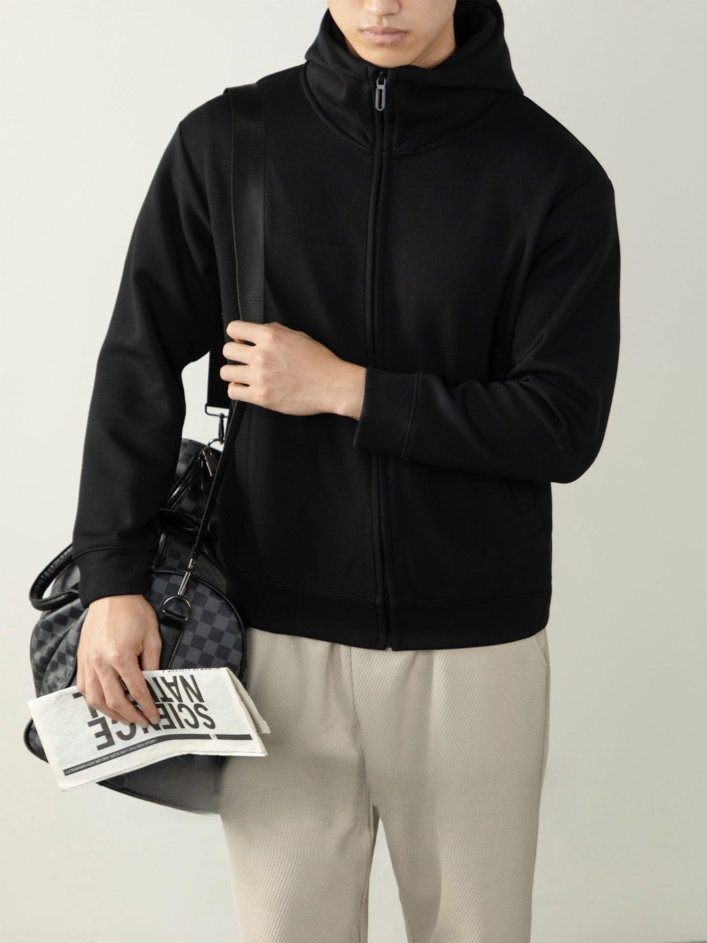 美式重磅400g棉感連帽高領開衫衛衣男款商務通勤百搭外套2025秋冬