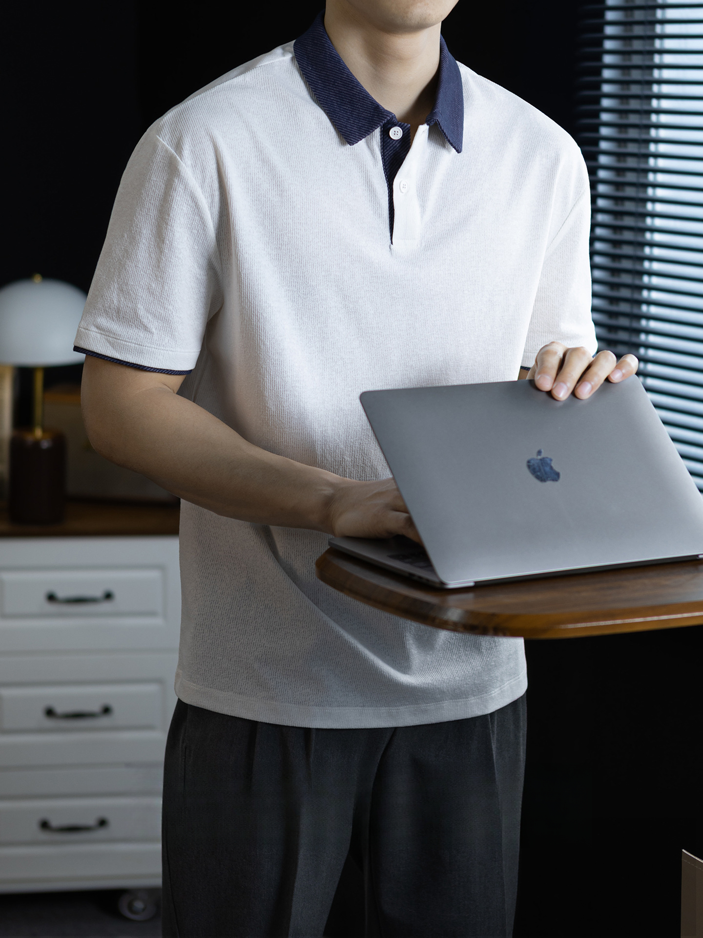 日系休閒風！暗紋肌理棉polo衫男士短袖夏季新款撞色拼接百搭高級