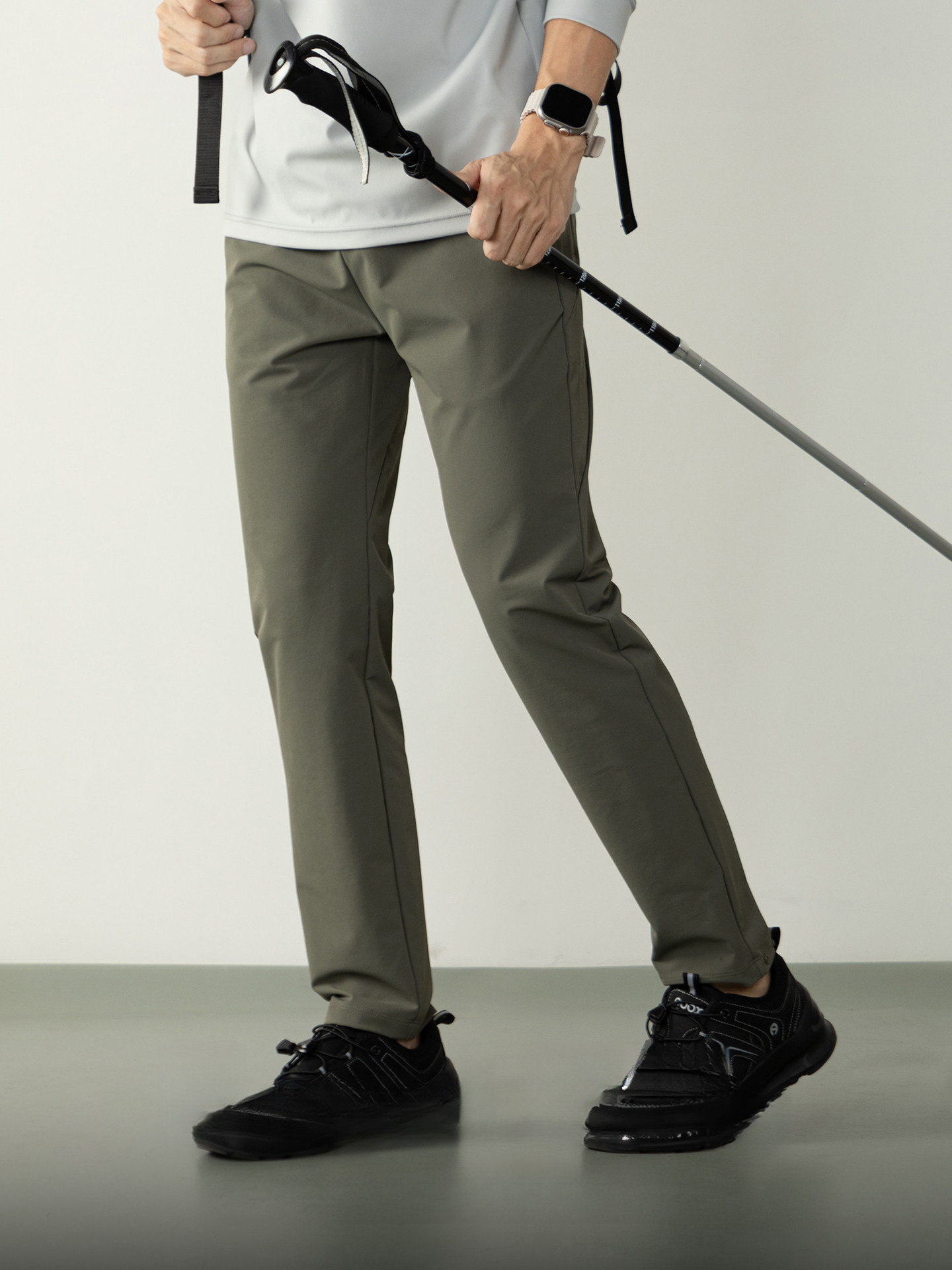 高彈防水工裝休閒長褲戶外多功能拉鍊口袋男士舒適鬆緊腰小腳褲