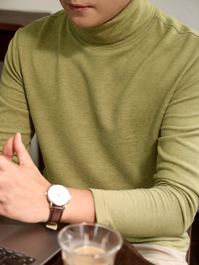 羊毛蠶絲雙面絨高領打底衫男秋冬內搭保暖自發熱堆領長袖T恤厚款