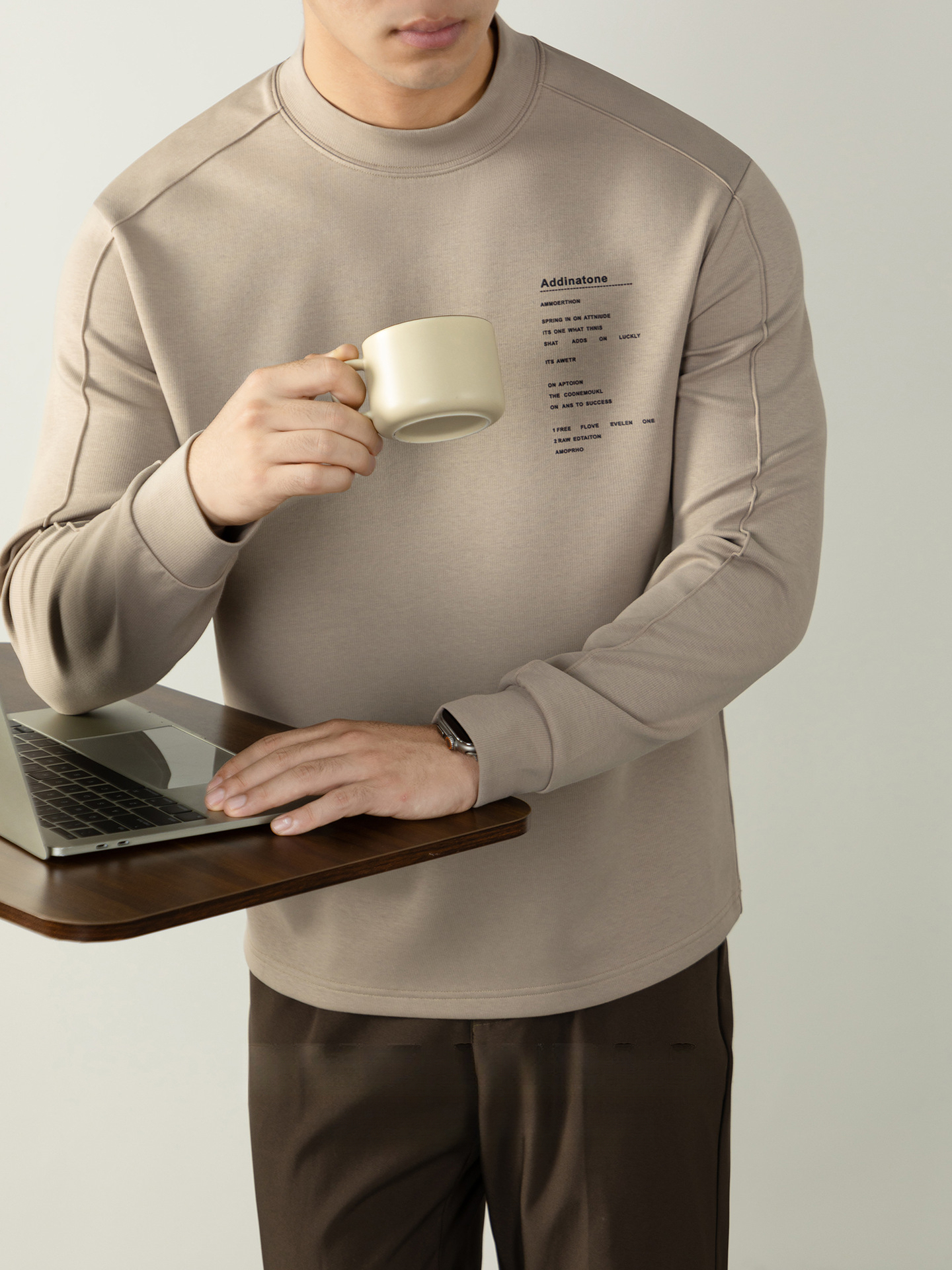 日系340G重磅秋田風半高領男士寬鬆衛衣秋冬季字母印花休閒高級感