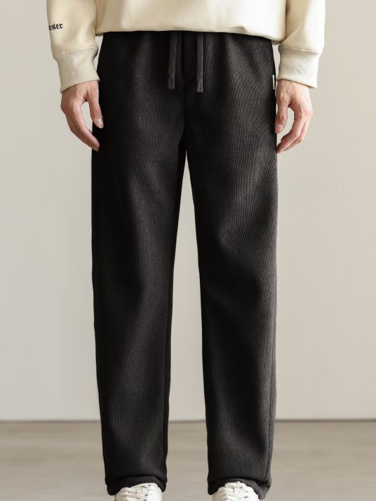 美式重磅直筒寬鬆衛褲男士運動褲長褲保暖加絨休閒針織褲