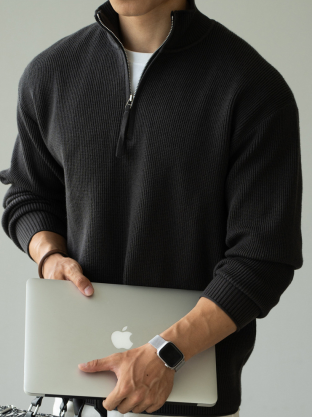 老錢風半拉鍊高領男士2025秋冬新款12針細膩紋理垂感Polo衫