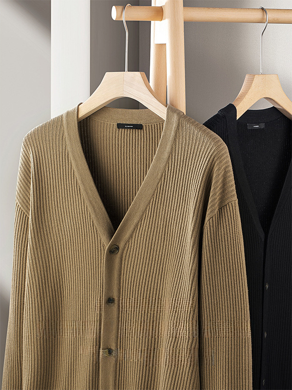 【都市輕熟風】12針織法豎紋針織衫男士秋冬保暖親膚厚款毛衣開衫