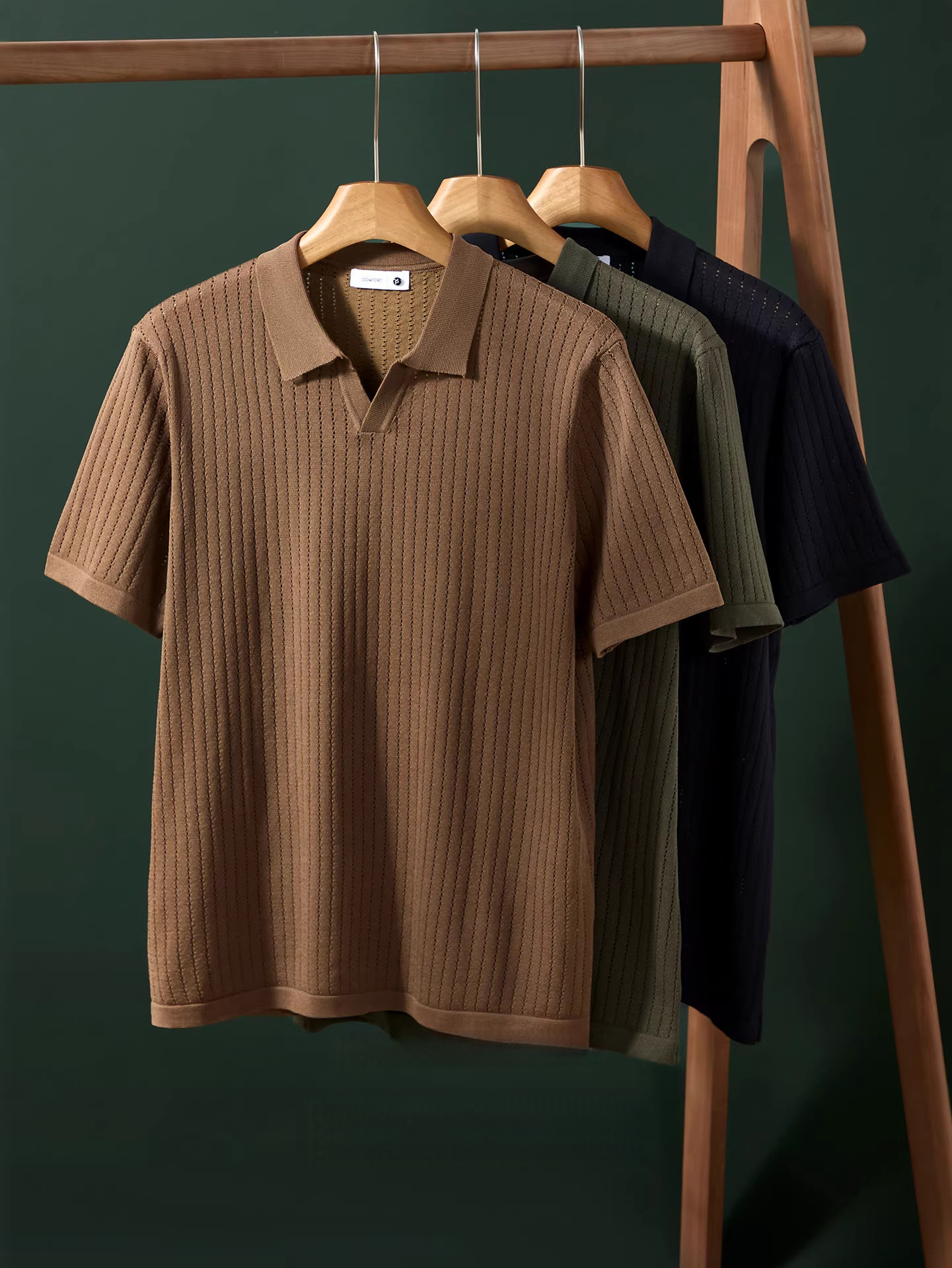 經典意式優雅海鷗領針織POLO衫男士休閒夏季涼感短袖T恤商務高端