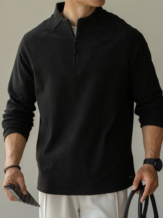 老錢風德絨面料拉鍊立領衛衣男士2025年秋冬季高彈長袖新款T恤男