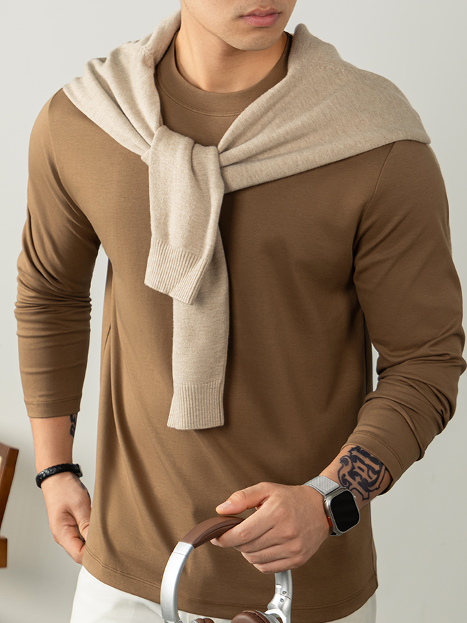 Cloudweave雲感液氨絲光棉長袖T恤男打底衫秋冬純白色親膚高級感