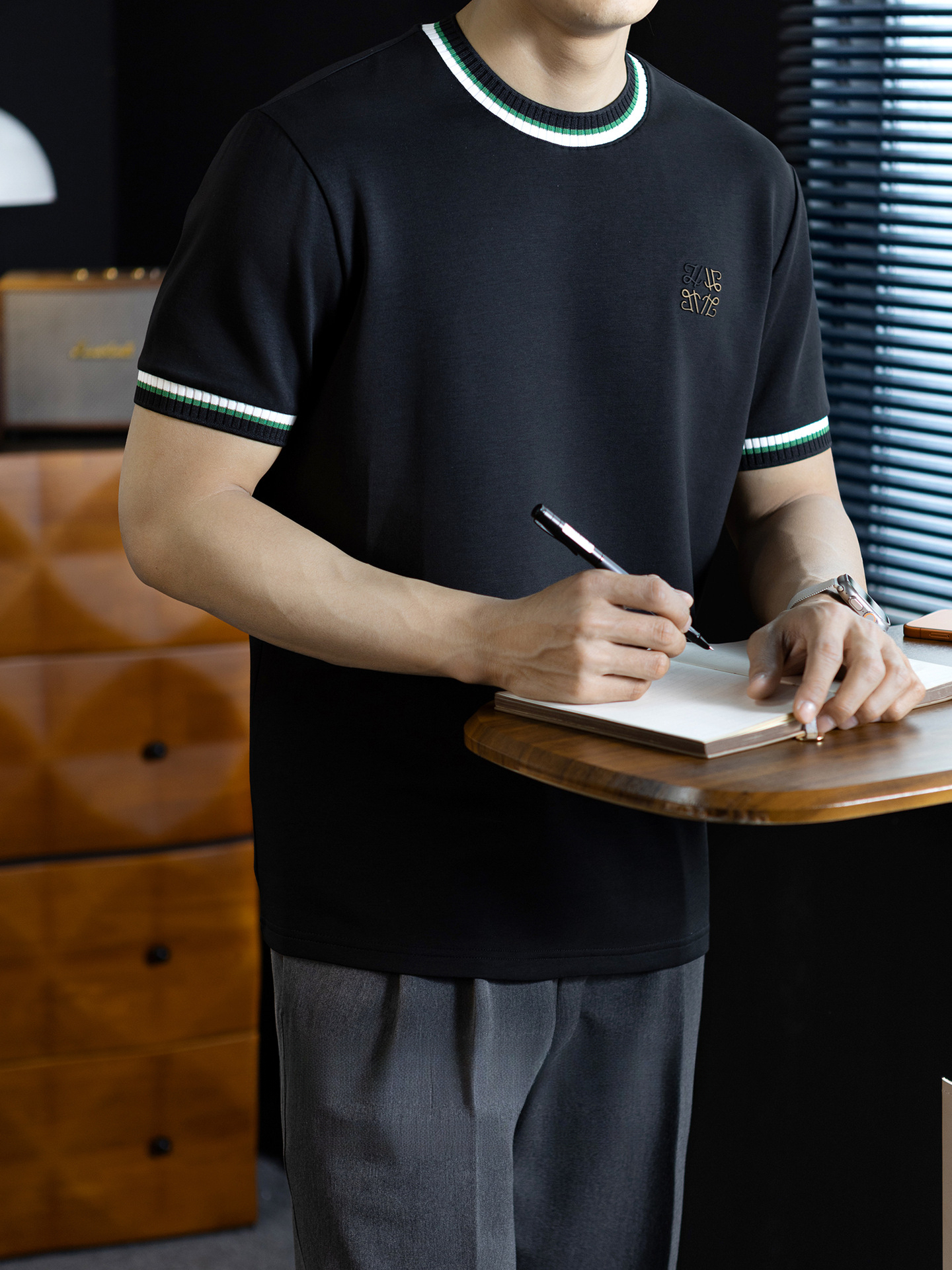 【3D立體壓花】親膚莫代爾棉短袖t桖男夏季新款圓領撞色百搭高級