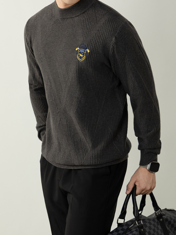 【羊毛來賽爾】高端毛衣男士徽章刺繡提花厚款保暖針織衫秋冬商務