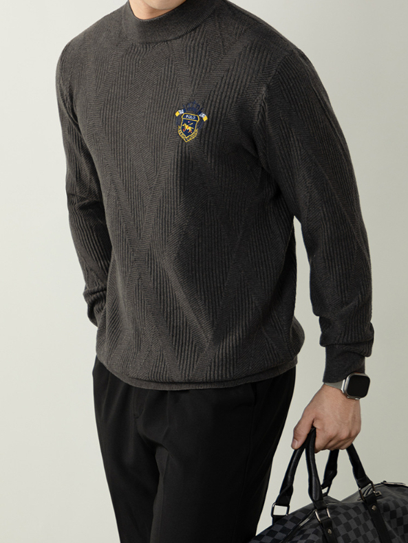 【羊毛來賽爾】高端毛衣男士徽章刺繡提花厚款保暖針織衫秋冬商務