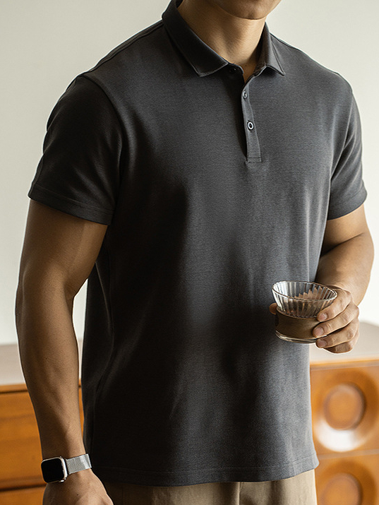 優質太空棉純色短袖polo衫男士2025春季翻領T恤商務純色保羅衫
