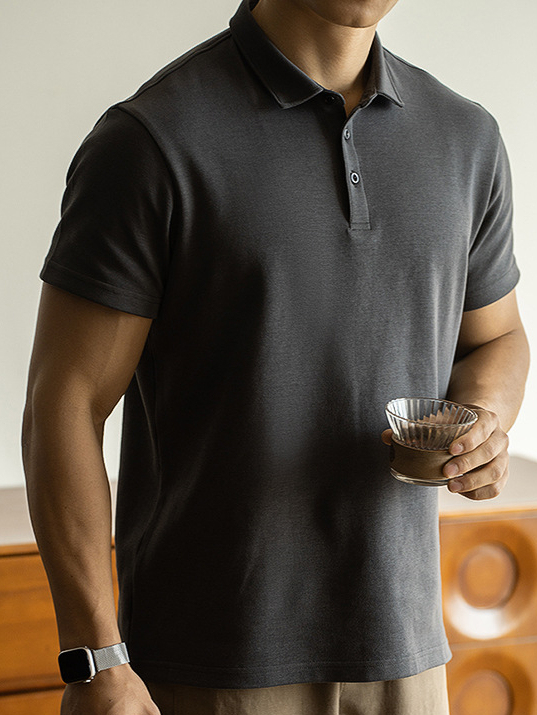 優質太空棉純色短袖polo衫男士2025春季翻領T恤商務純色保羅衫