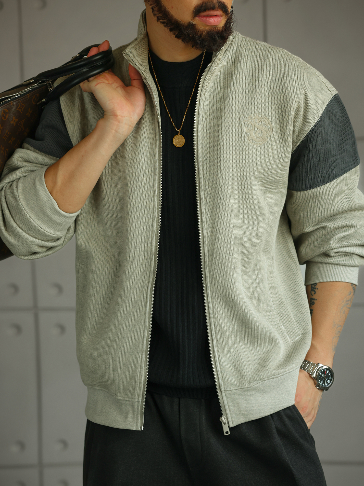 【紳士型格】拼色衛衣拉鍊外套男秋季高級感立領刺繡上衣