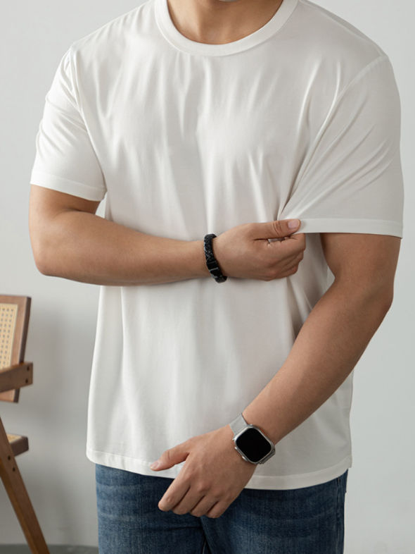 60S冰絲莫代爾棉短袖T恤男2025夏季薄款涼感寬鬆透氣速乾絲光棉