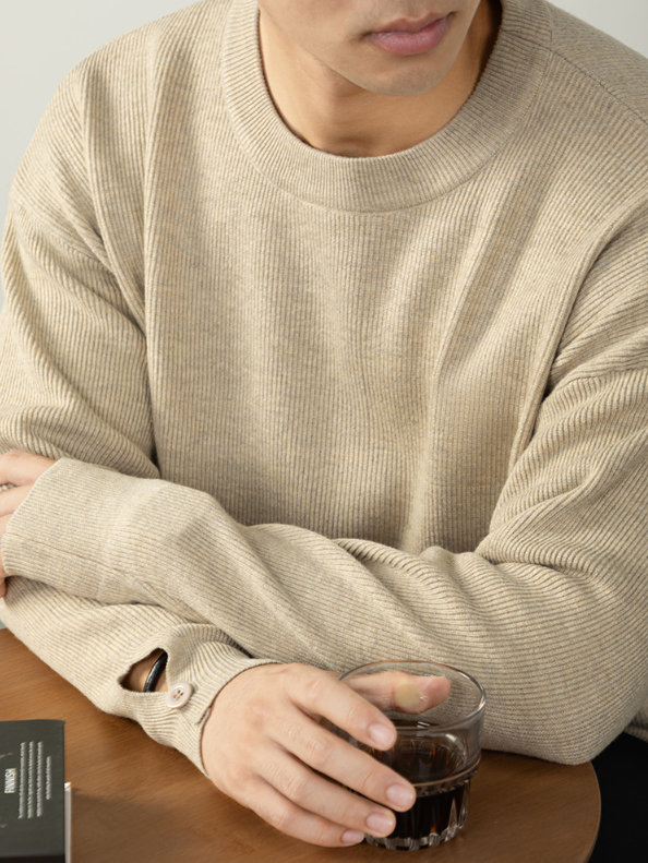 【鬆弛高級感】豎紋肌理寬鬆針織衫男厚實秋冬紐扣袖口設計毛線衣