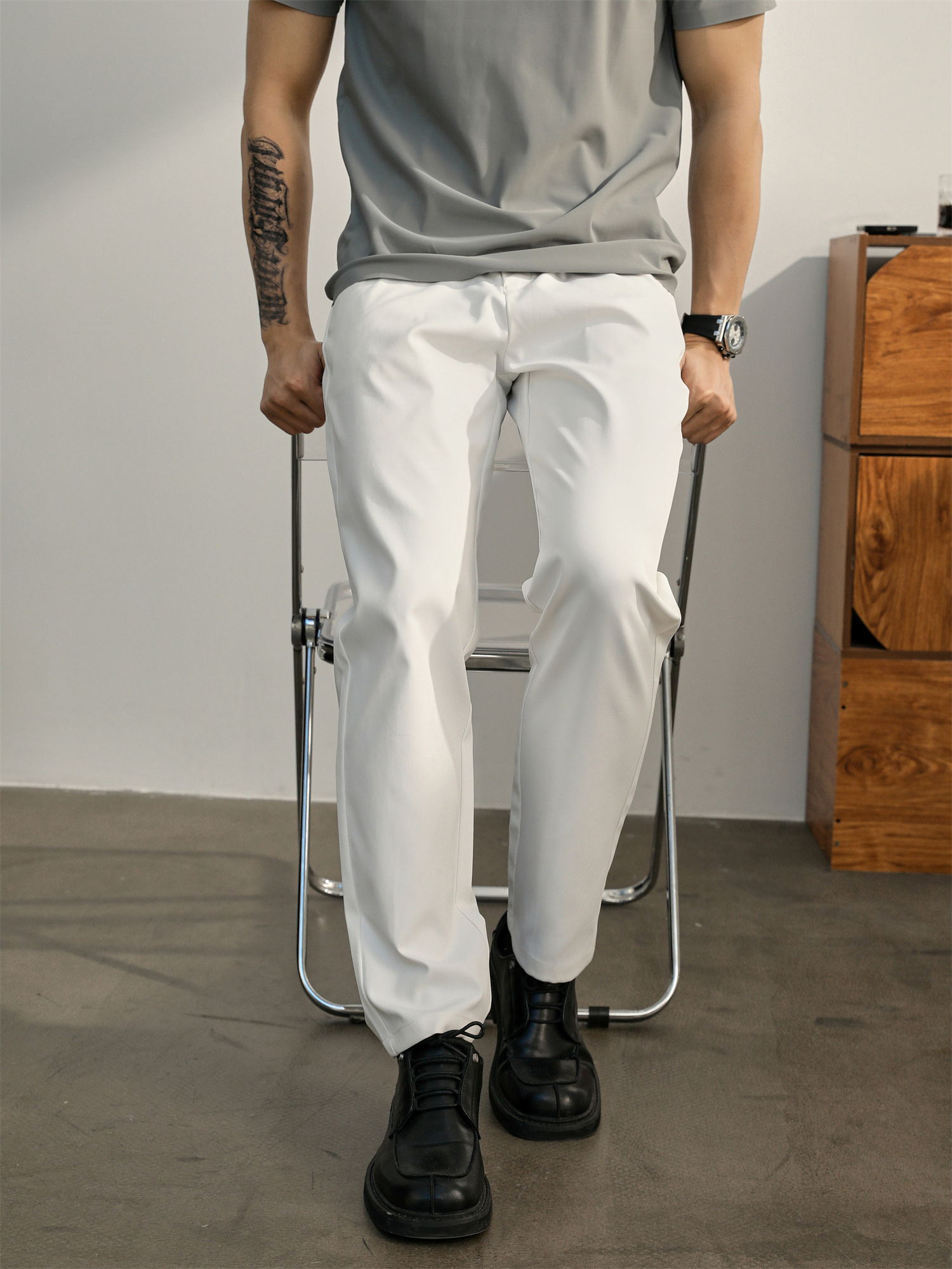 男士抗皺免燙休閒褲夏季商務通勤百搭西裝褲半鬆緊直筒長褲