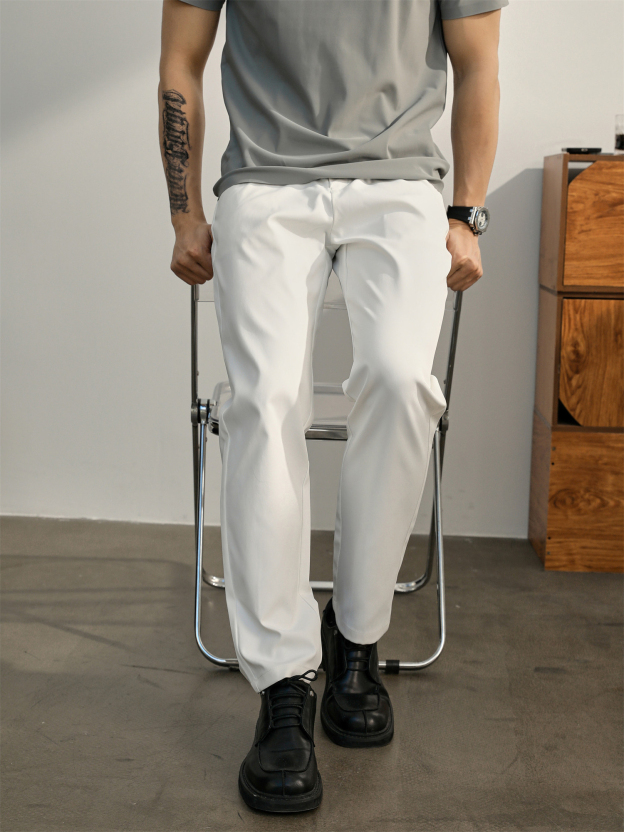 男士抗皺免燙休閒褲夏季商務通勤百搭西裝褲半鬆緊直筒長褲