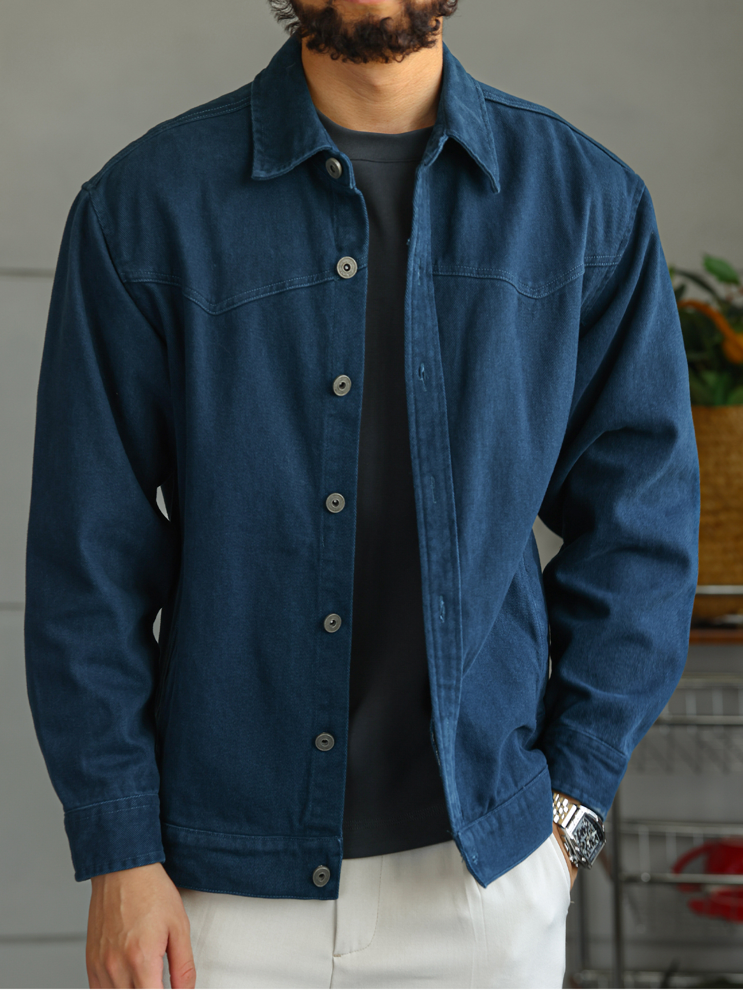 【多瑙河畔】法工藍水洗棉夾克男士秋季復古工裝外套上衣