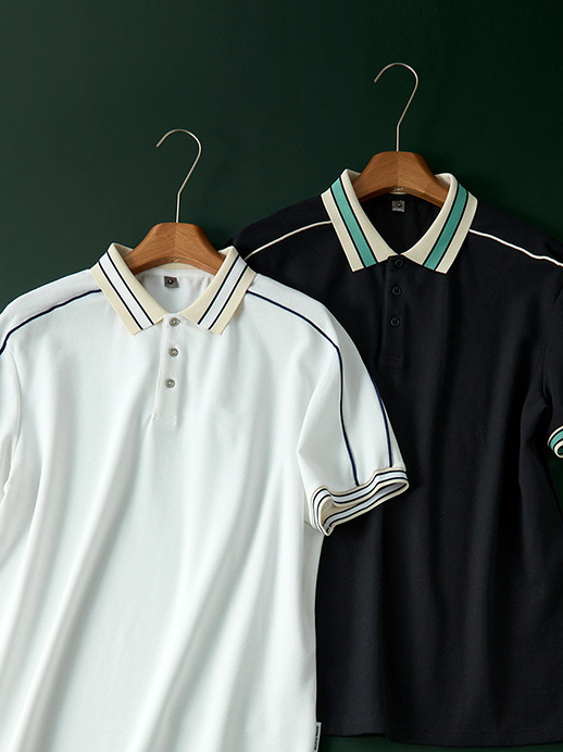 【涼感】液氨珠地棉撞色條紋POLO衫男士短袖夏季薄款休閒翻領T恤