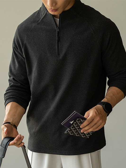 老錢風德絨面料拉鍊立領衛衣男士2025年秋冬季高彈長袖新款T恤男