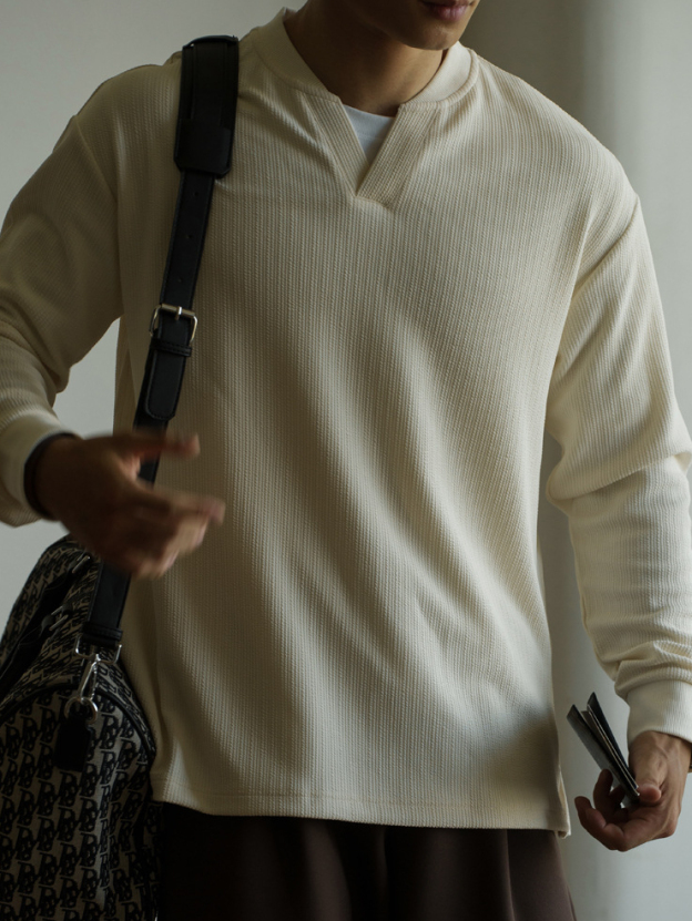 莫代爾混紡透氣小v領半開襟針織衫男士2025秋冬老錢風休閒新上衣