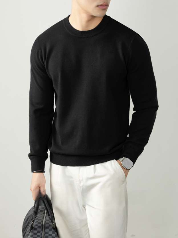 暖柔羊毛莫代爾混紡秋冬保暖舒適圓領男士針織毛衣高級感