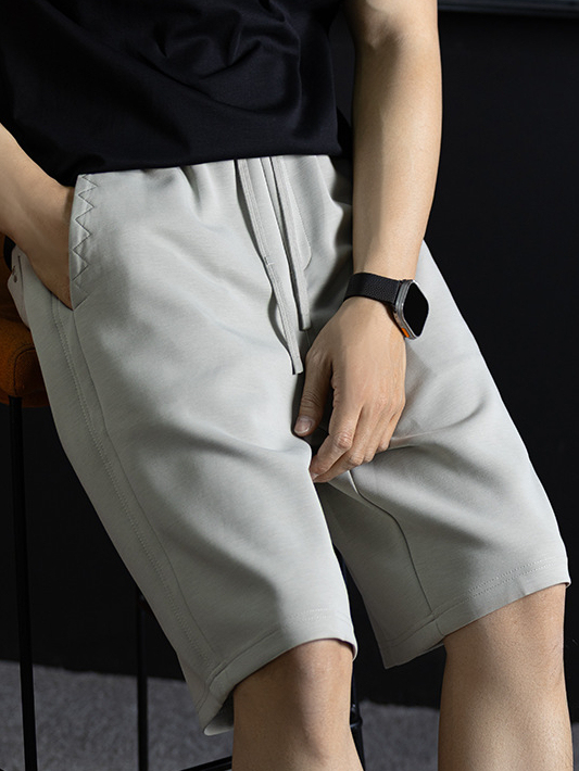 「高定壓線」束緊抽繩松腰褲男士休閒短褲字母印花潮流百搭舒適風