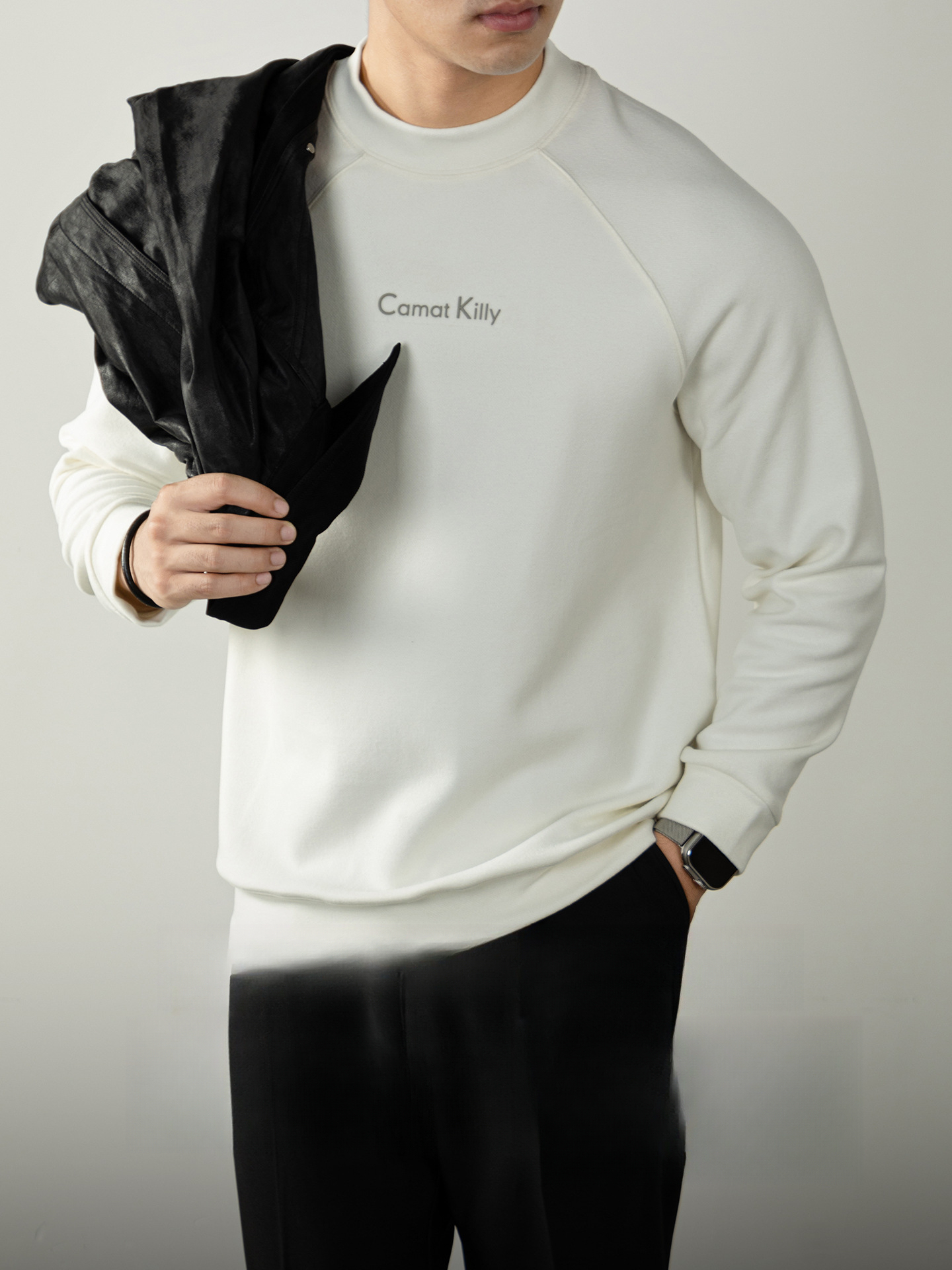 300G斜紋插肩袖圓領衛衣男秋冬加厚保暖高定質感上衣