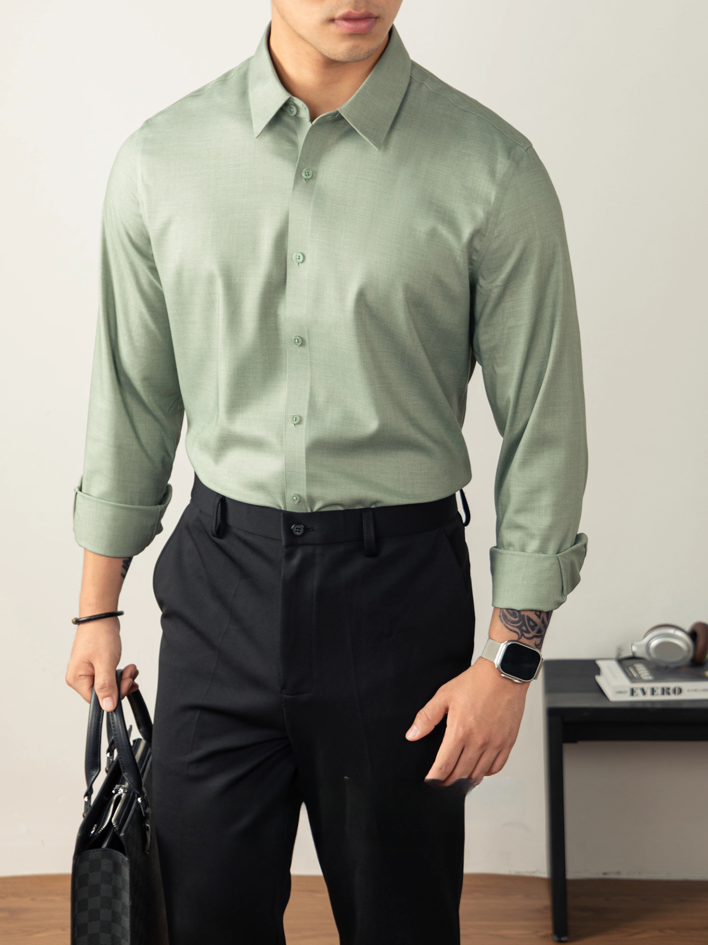 一等品奧地利蘭精莫代爾色織免燙無痕襯衫男長袖高端商務正裝襯衣