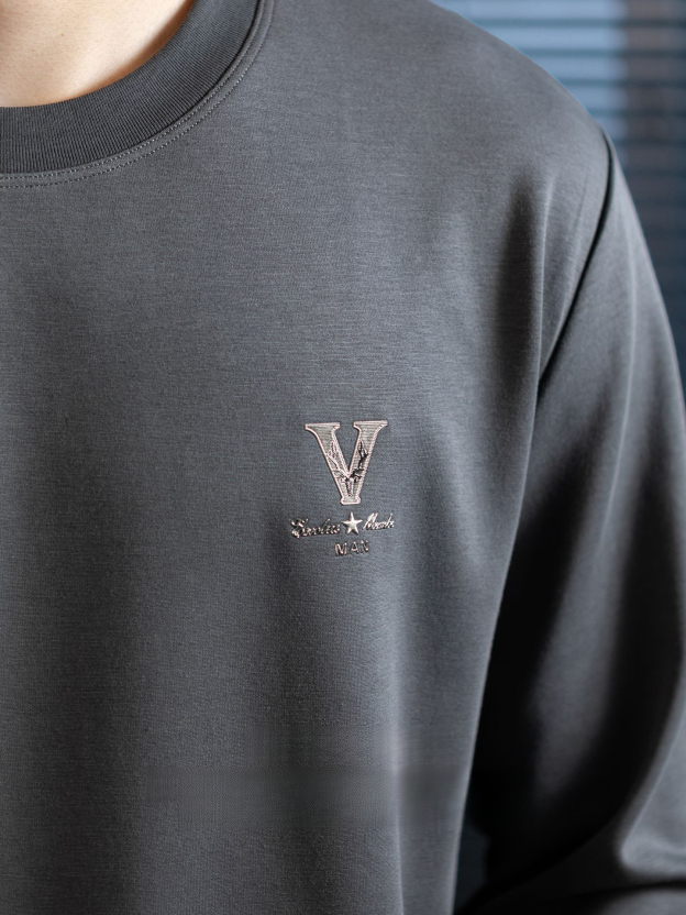 【經典奢華風】雲感莫代爾棉圓領打底T恤男士春秋立體印花高級感