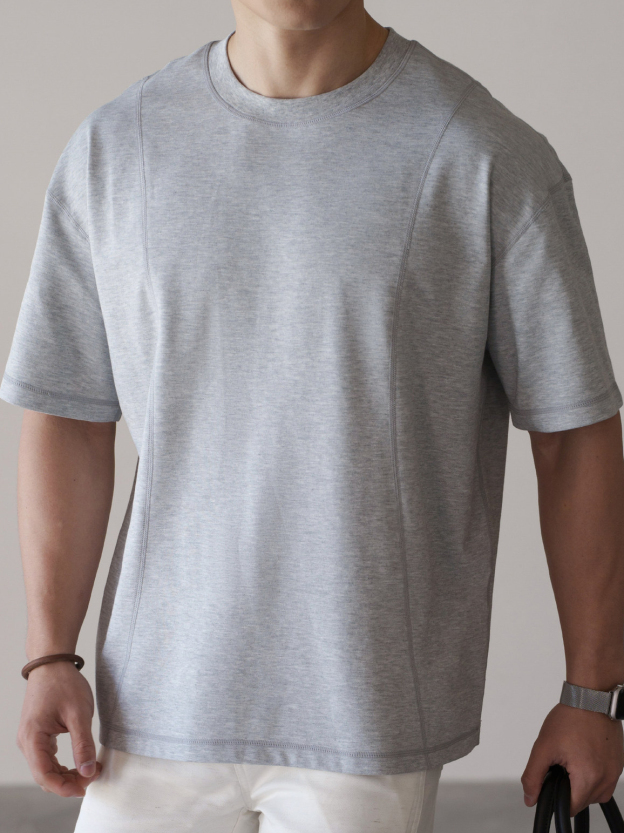 雲感棉滌混紡透氣落肩袖白色T恤男士2026年春季休閒通勤短袖上衣