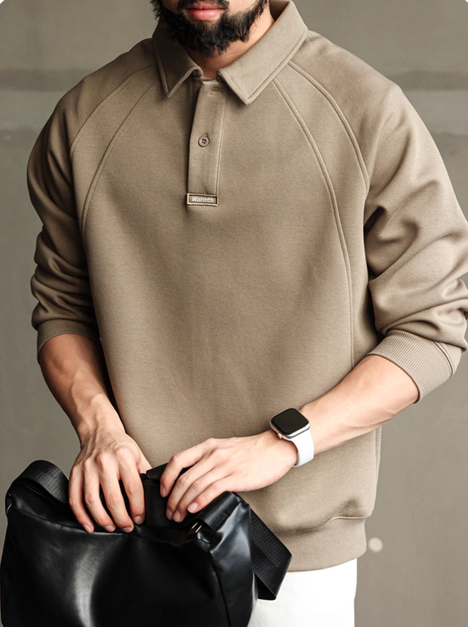 【馬球系列】重磅300g長袖POLO衫男士分割拼接插肩袖衛衣休閒上衣