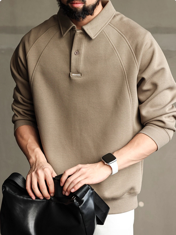 【馬球系列】重磅300g長袖POLO衫男士分割拼接插肩袖衛衣休閒上衣