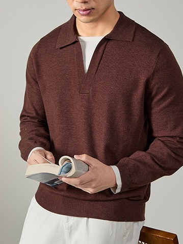 輕熟氣質~ 柔彈撞色假兩件翻領毛衣針織衫男2025秋冬軟糯保暖商務