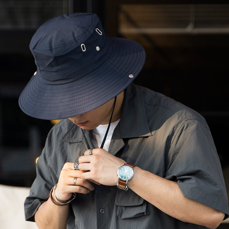 抽繩漁夫帽子男女百搭透氣防曬戶外登山釣魚帽-Retro's Wear