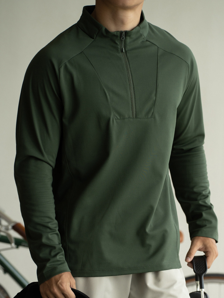 老錢風半開拉鍊小立領衛衣男士2025秋抗皺易打理高彈保暖長袖衛衣